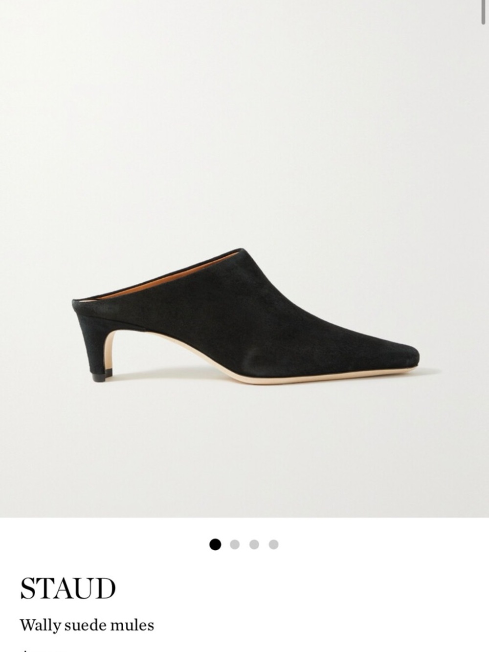 STAUD Black Suede Pointed-Kittten Heel Mules